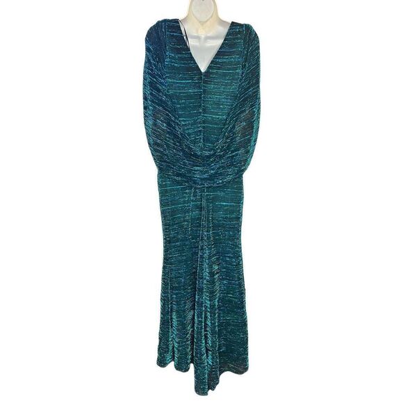 Betsy & Adam "MARISA" LONG CRINKLE DRAPE SLEEVE DRESS in Jade NWT Size 2 Petite - Picture 6 of 10